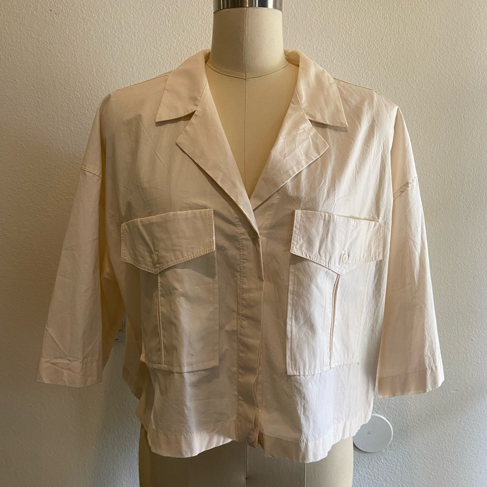 Zara Cream Cropped Pocket Blouse, Size Small